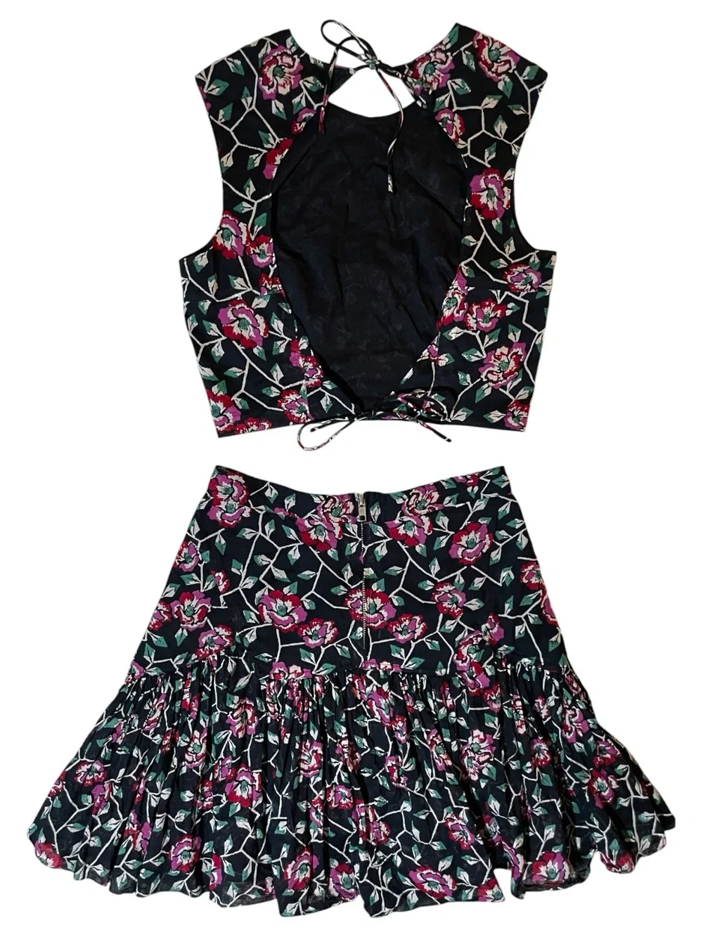 Matching Floral Crop Top & Skirt Set Medium